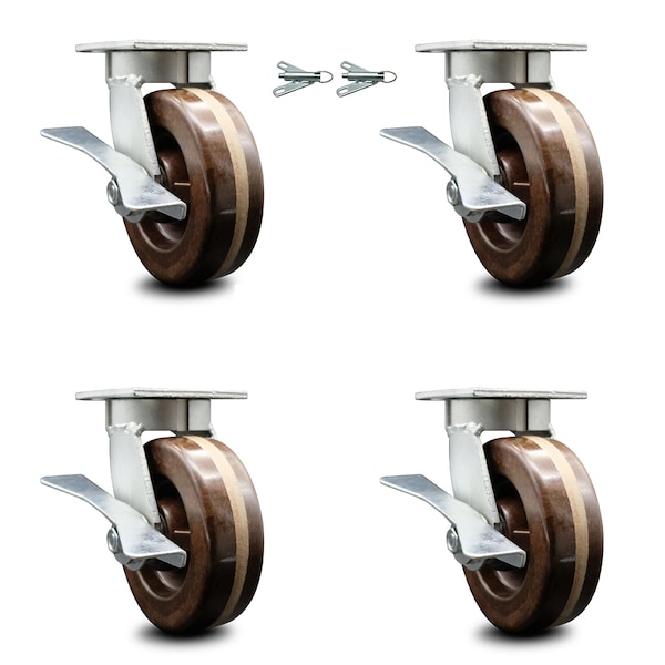 Service Caster 6 Inch Kingpinless High Temp Phenolic Wheel Caster Brakes 2 Swivel Locks, 4PK SCC-KP30S620-PHRHT-SLB-BSL-2-SLB-2 - main